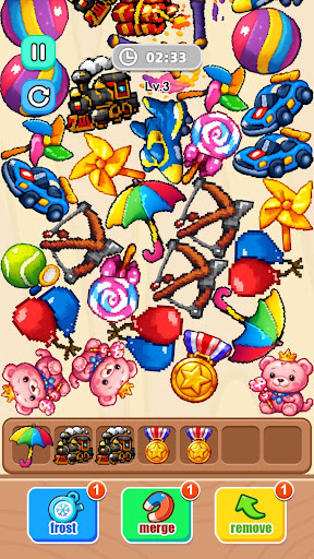 Toy board with colorful toys gathered for merging